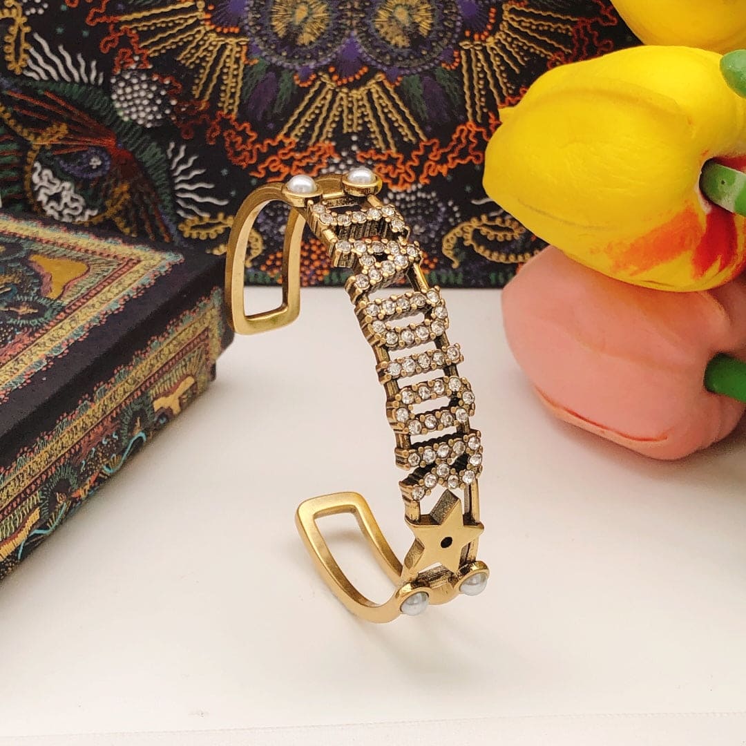 18K CD J¡¯adior Open Cuff Crystals Bracelet