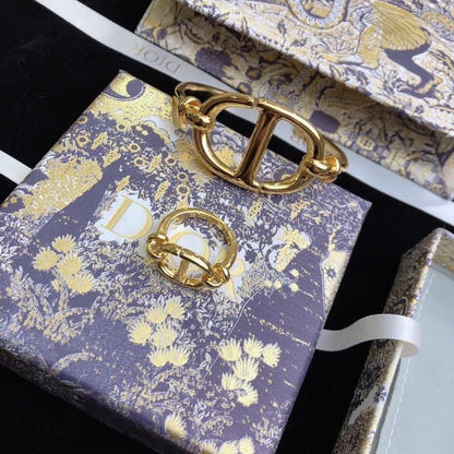 18K CD Navy Logo Bangle Open Cuff Bracelet