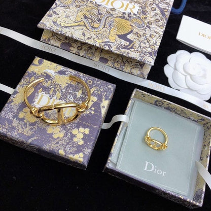 18K CD Navy Logo Bangle Open Cuff Bracelet