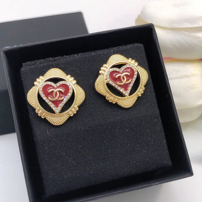 18K CC Heart Vintage Earrings