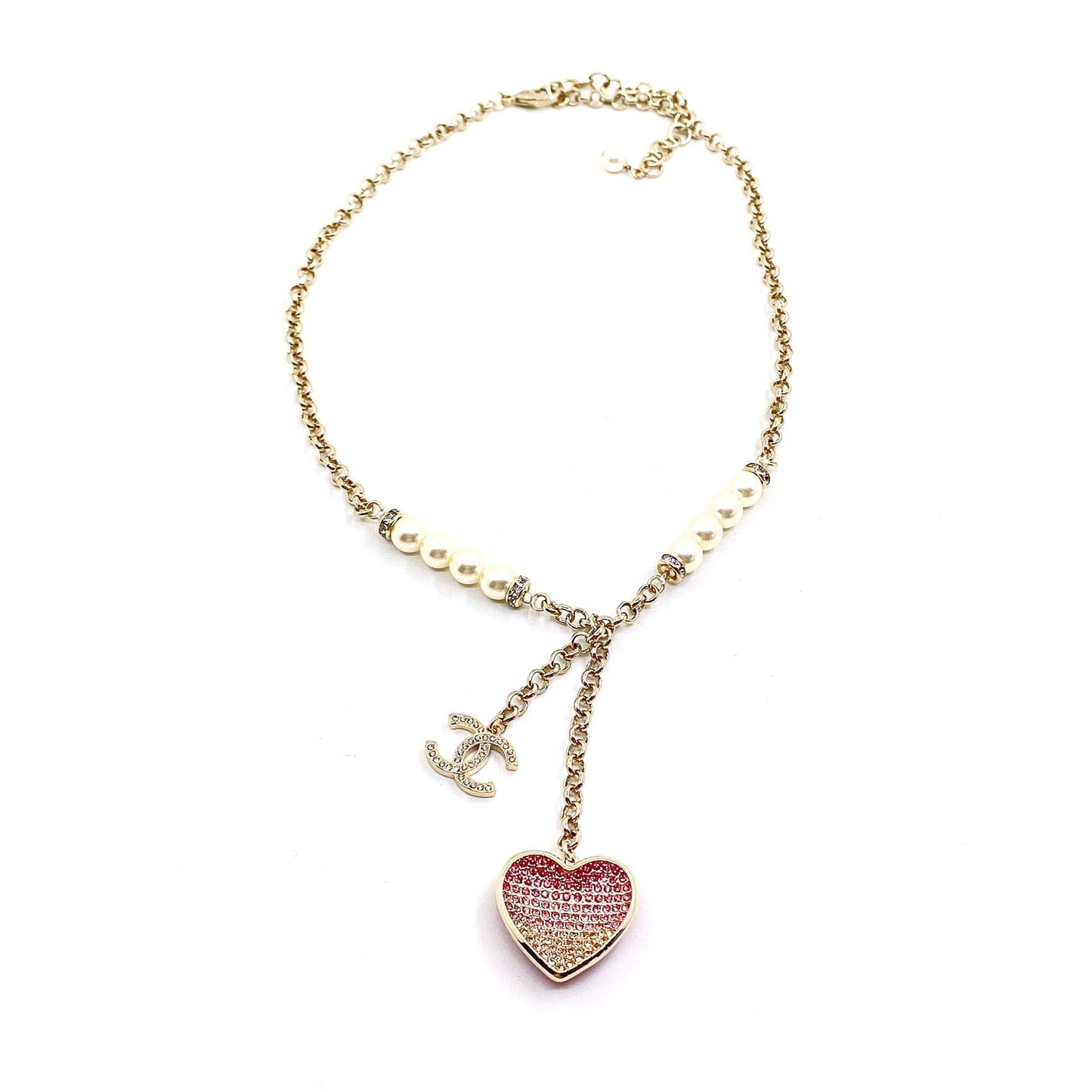 18K CC Pink Heart Diamonds Necklace
