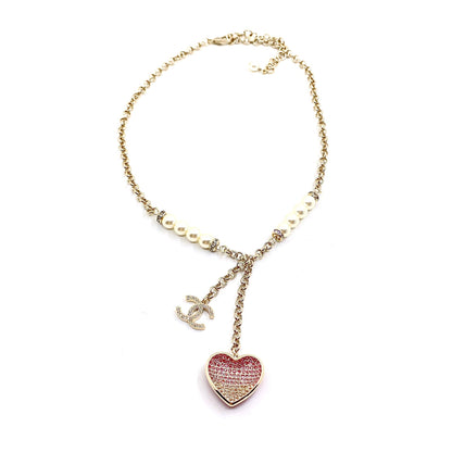 18K CC Pink Heart Diamonds Necklace