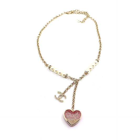 18K CC Pink Heart Diamonds Necklace