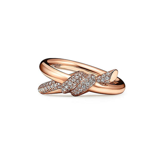 18K Rose Gold T Knot Double Row Diamonds Ring