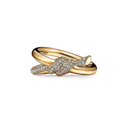 18K Yellow Gold Knot Double Row Diamonds Ring