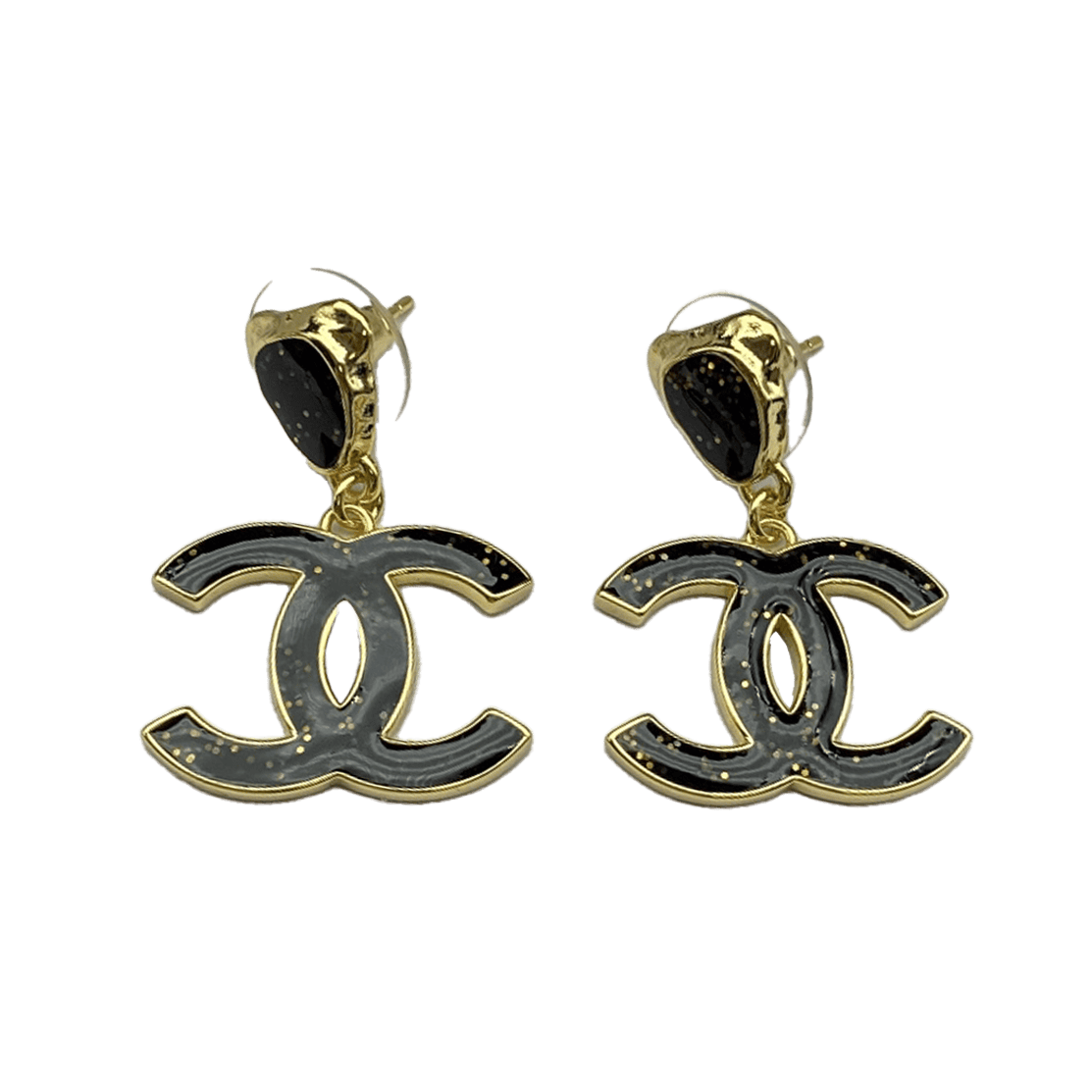 18K CC Classic Black Dangle Earrings