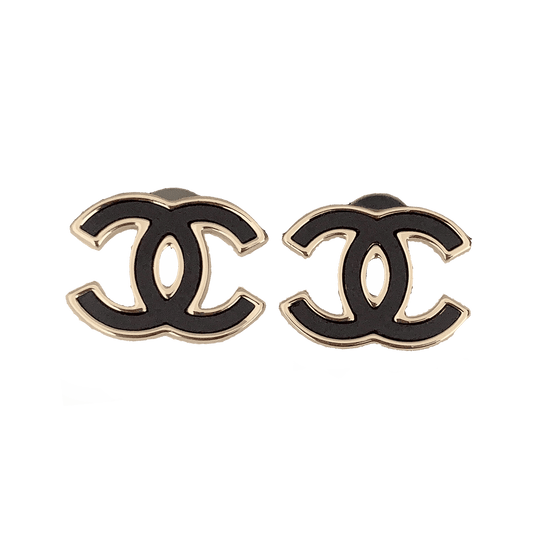 18K CC Black Earrings