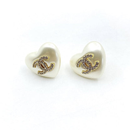 18K CC Pearl Heart Earrings
