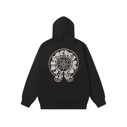 Chrome-Hearts Rhinestone Horseshoe Hoodie - Black Gothic Streetwear Sweatshirt 2601