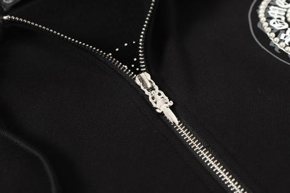 Chrome-Hearts Rhinestone Horseshoe Hoodie - Black Gothic Streetwear Sweatshirt 2601
