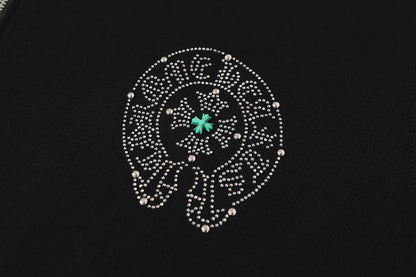 Chrome-Hearts Colorful Rhinestone Hoodie - Black Gothic Street Sweatshirt 2608