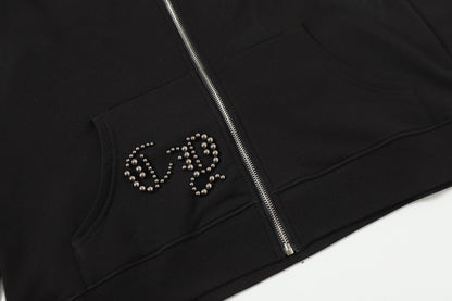 Chrome-Hearts Rhinestone Cross Hoodie - Black Gothic Streetwear Sweatshirt 2633