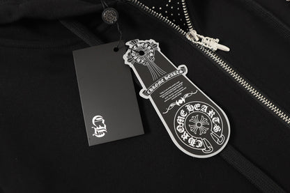 Chrome-Hearts Rhinestone Cross Hoodie - Black Gothic Streetwear Sweatshirt 2633