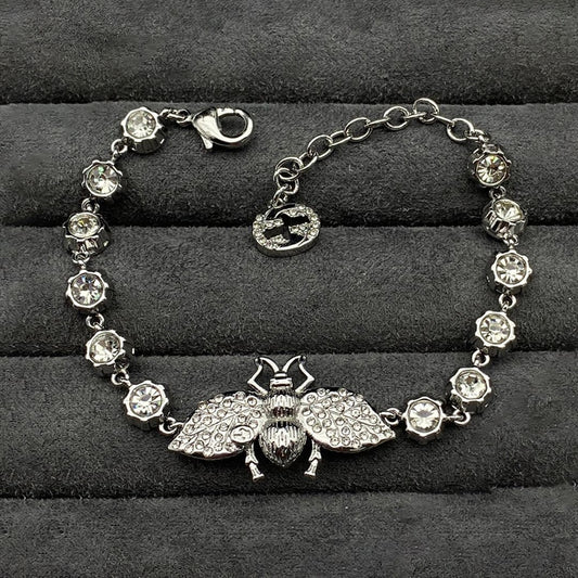 GG Interlocking G Bee Crystals Bracelet