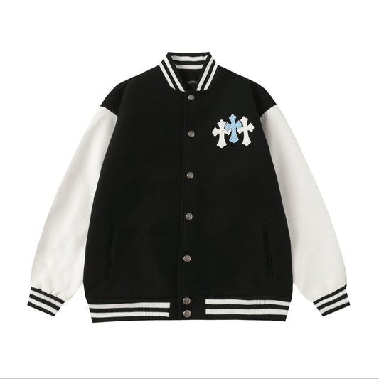 Chrome-Hearts Black White Street Style Baseball Coat 002