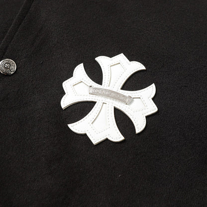 Chrome-Hearts Cross Embroidered Leather Sleeve Varsity Jacket - Black Street Style 116