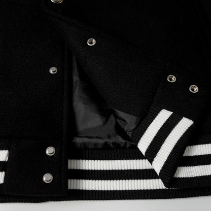 Chrome-Hearts Layered Cross Varsity Jacket - Black White Street Style Outerwear 2208