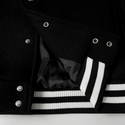 Chrome-Hearts Layered Cross Varsity Jacket - Black White Street Style Outerwear 2208