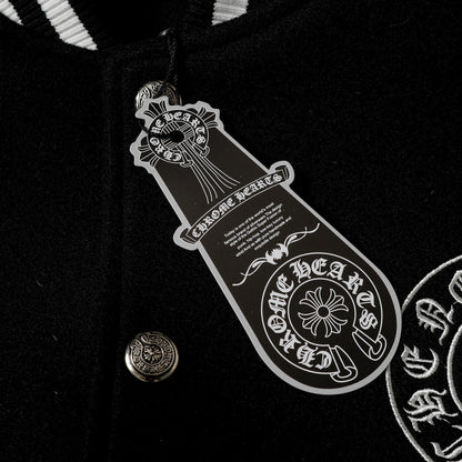 Chrome-Hearts Layered Cross Varsity Jacket - Black White Street Style Outerwear 2208