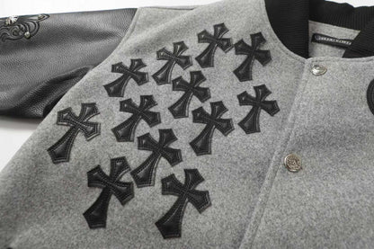 Chrome-Hearts Multi Cross Varsity Jacket - Grey Black Street Jacket 2215