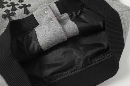 Chrome-Hearts Multi Cross Varsity Jacket - Grey Black Street Jacket 2215