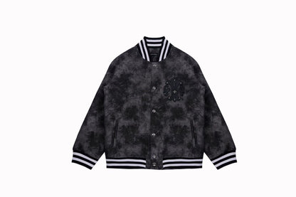Chrome-Hearts Fleur-de-lis Patch Varsity Jacket - Grey Tie-dye Outerwear A5588