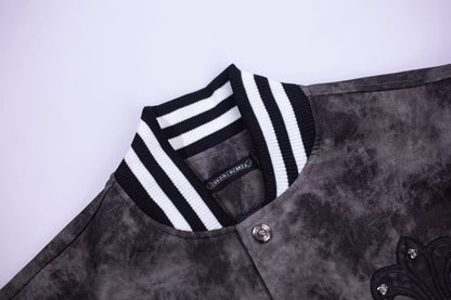 Chrome-Hearts Fleur-de-lis Patch Varsity Jacket - Grey Tie-dye Outerwear A5588