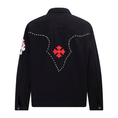 Chrome-Hearts Multi Cross Studded Denim Jacket - Black Gothic Streetwear Coat H49