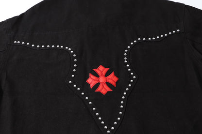 Chrome-Hearts Multi Cross Studded Denim Jacket - Black Gothic Streetwear Coat H49