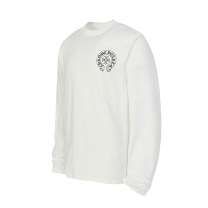 Chrome Hearts Logo Flag Long Sleeve Tee   Black White Gothic Street T-Shirt K2126