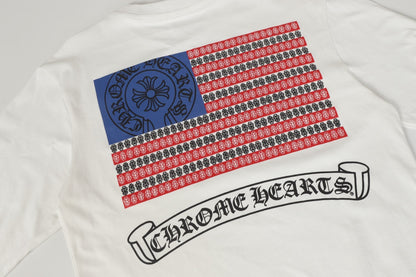 Chrome Hearts Logo Flag Long Sleeve Tee   Black White Gothic Street T-Shirt K2126