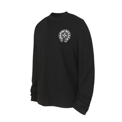 Chrome Hearts Logo Flag Long Sleeve Tee   Black White Gothic Street T-Shirt K2126