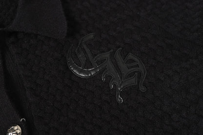 Chrome-Hearts Gothic Cross Knit Cardigan - Black Grey Streetwear Jacket 904