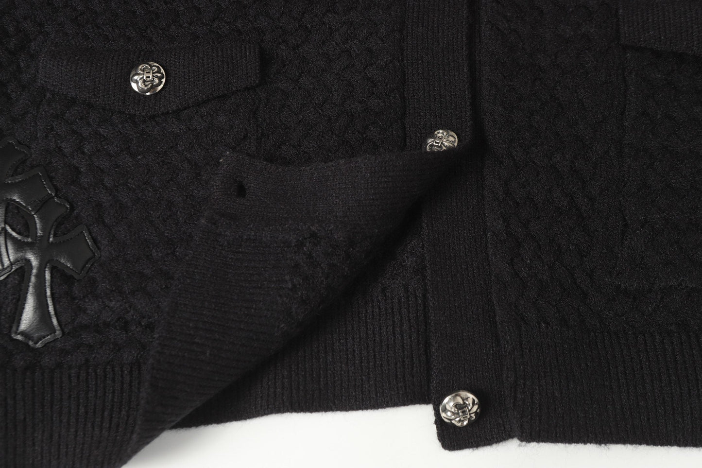 Chrome-Hearts Gothic Cross Knit Cardigan - Black Grey Streetwear Jacket 904