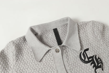 Chrome-Hearts Gothic Cross Knit Cardigan - Black Grey Streetwear Jacket 904