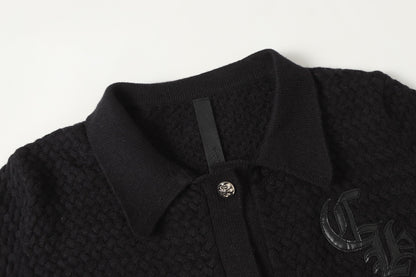 Chrome-Hearts Gothic Cross Knit Cardigan - Black Grey Streetwear Jacket 904