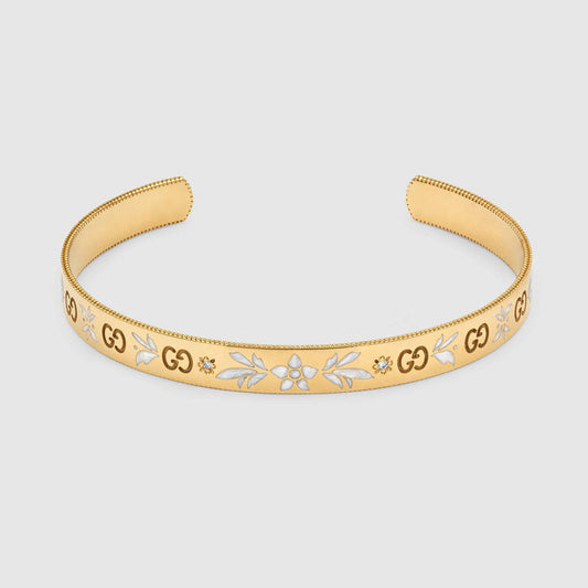 18K Double G Icon Blossom Enamel Bangle Bracelet