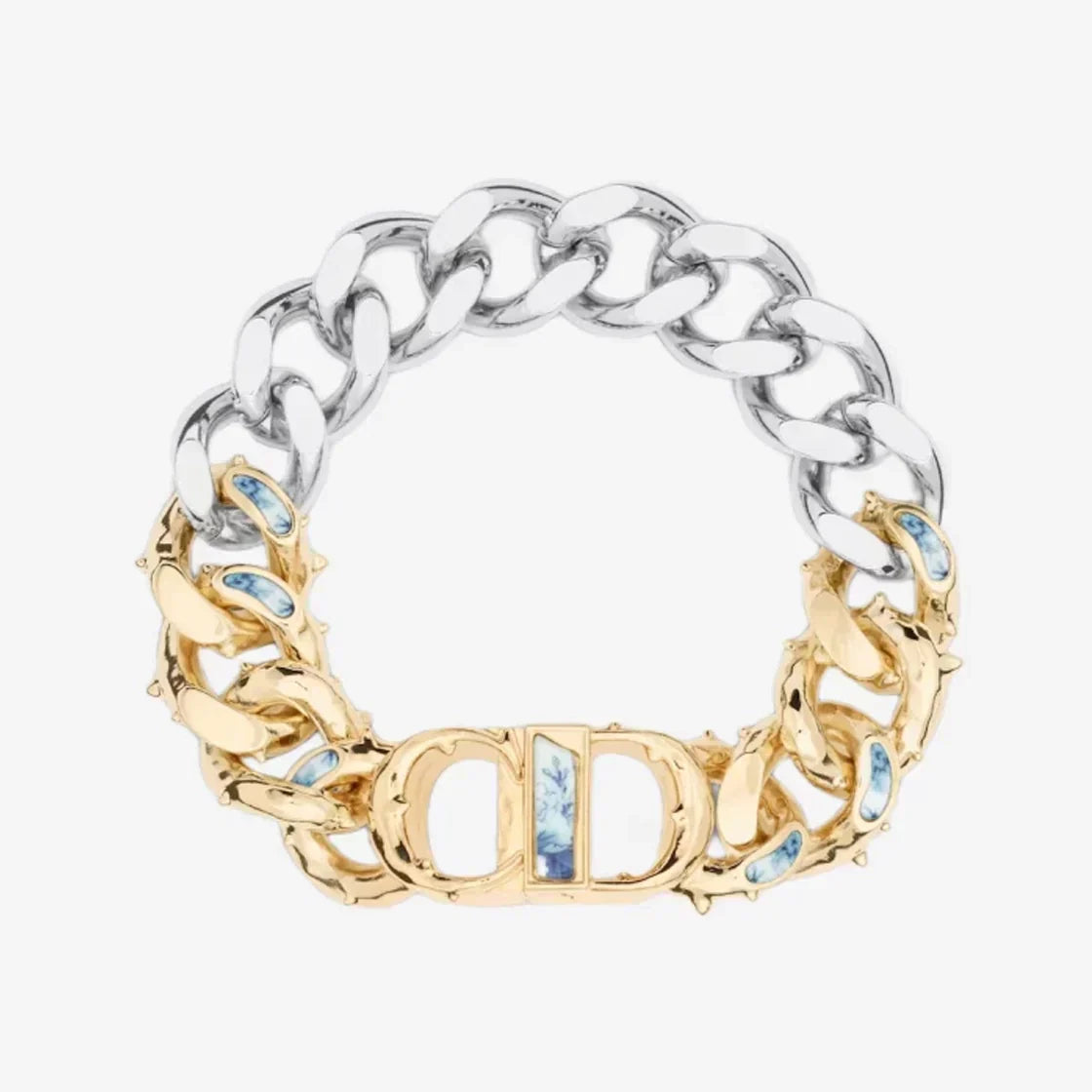 18K CD Icon Chain Link Blue White Resin Bracelet
