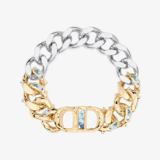 18K CD Icon Chain Link Blue White Resin Bracelet