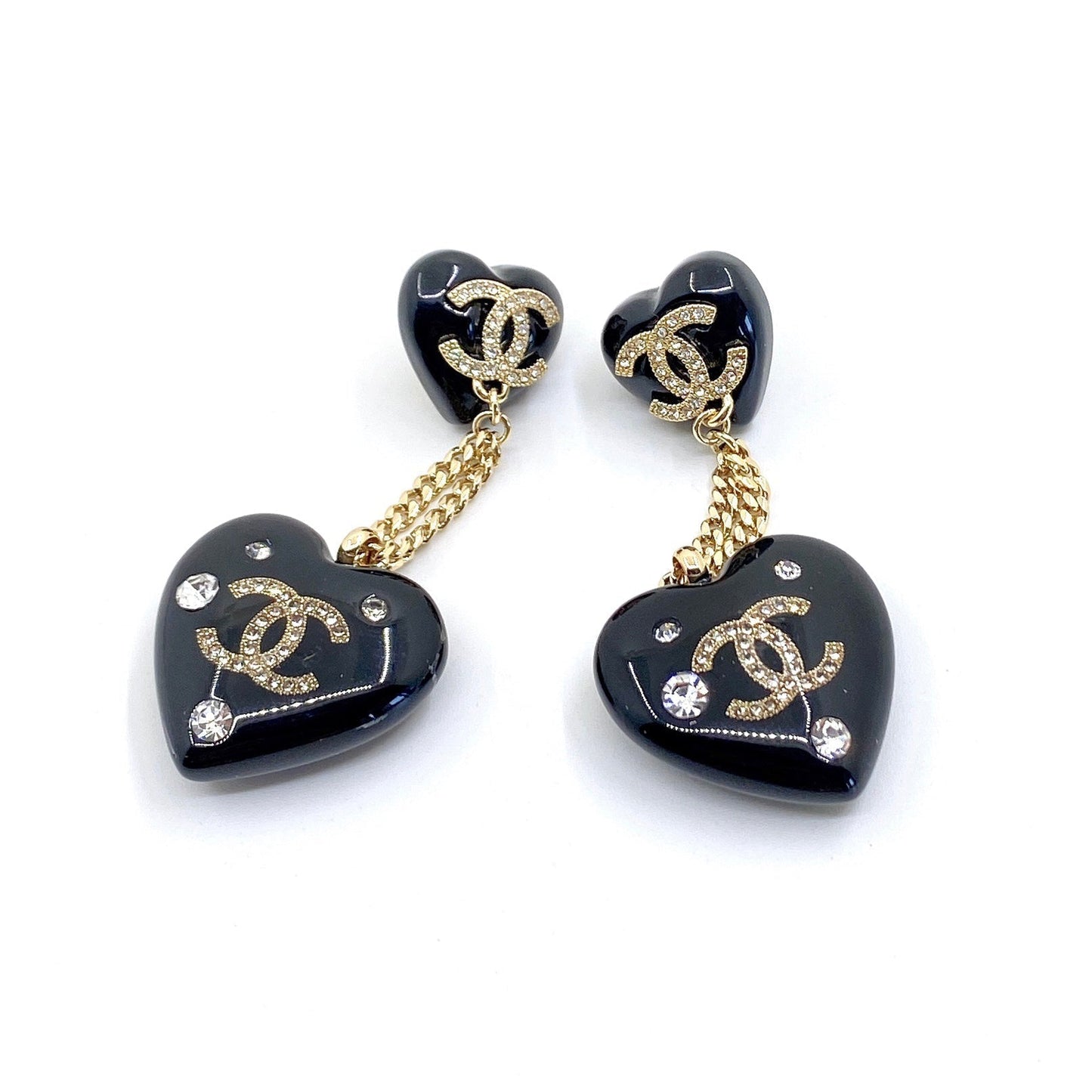18K CC Heart Pendant Earrings