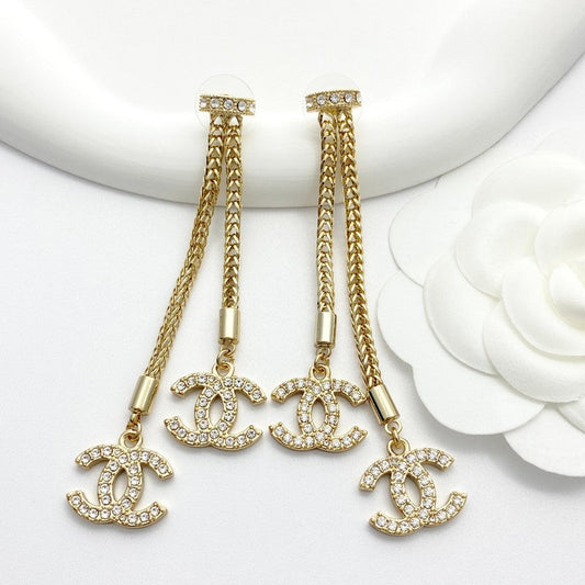 18K CC LongTassel Diamond Earrings
