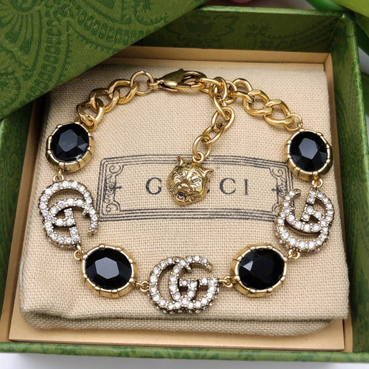 18K Double G Black Stones Chain Bracelet