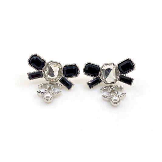18K CC Bow Tie Crystals Earrings
