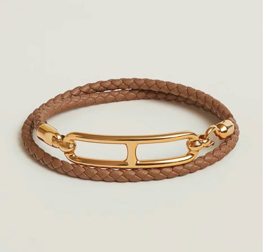 18K Roulis Double Tour Brown H Bracelet