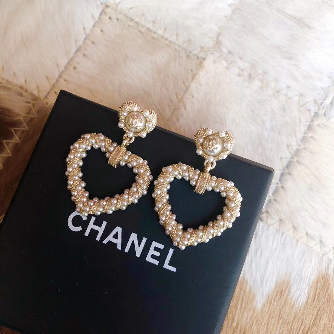 18K CC Heart Pendant Earrings