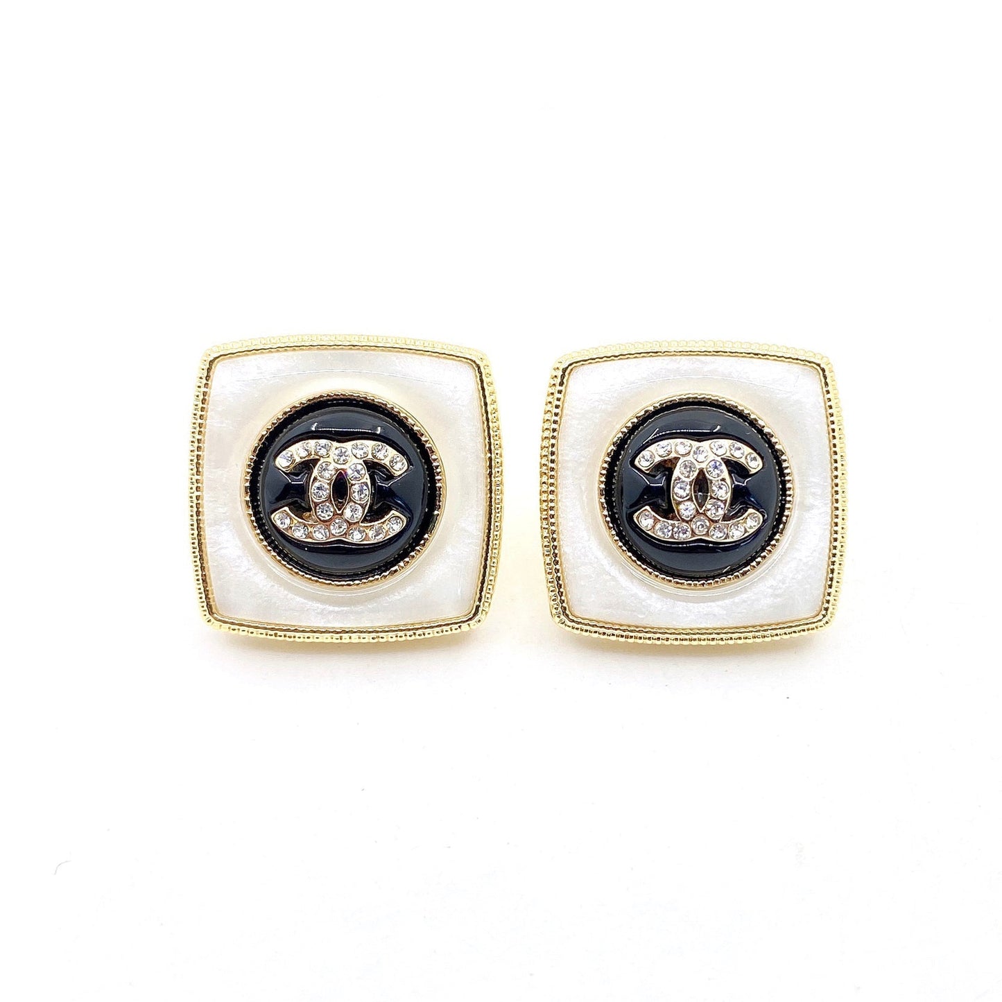 18K CC Pearl Square Earrings