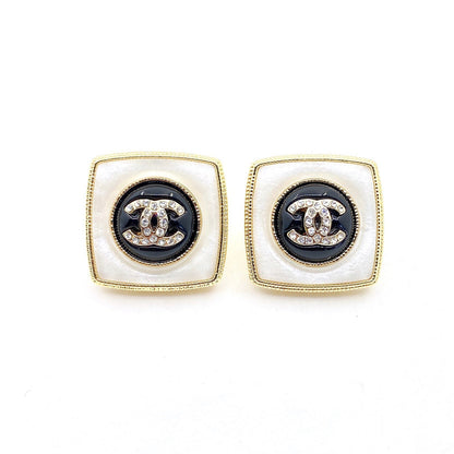18K CC Pearl Square Earrings