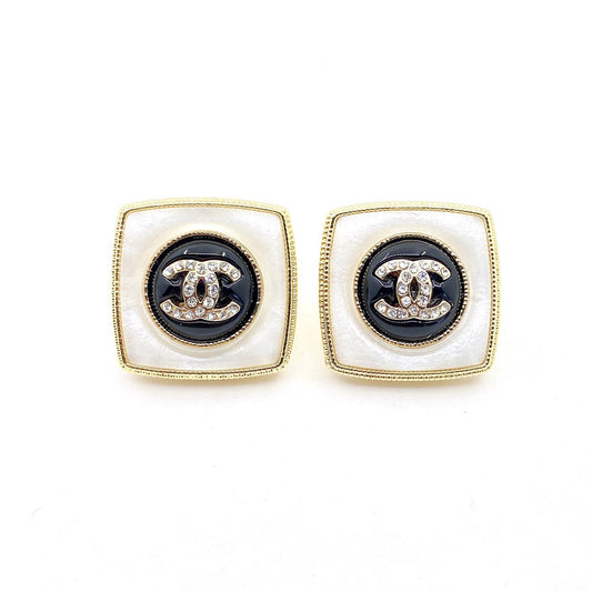 18K CC Pearl Square Earrings
