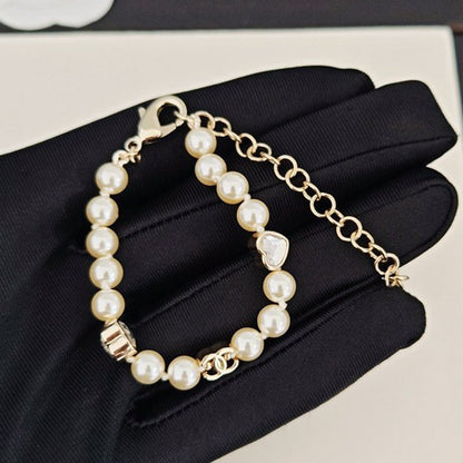18K CC Pearl Heart Crystal Bracelet