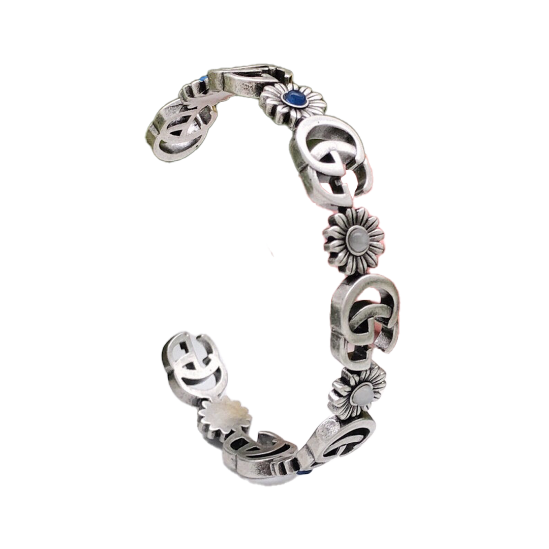 Double G Flowers Open Cuff Bracelet